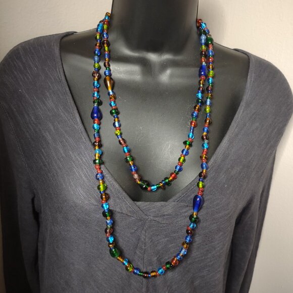 Very Long 57 Inch Colorful Glass Bead Lariat Necklace - Picture 12 of 12